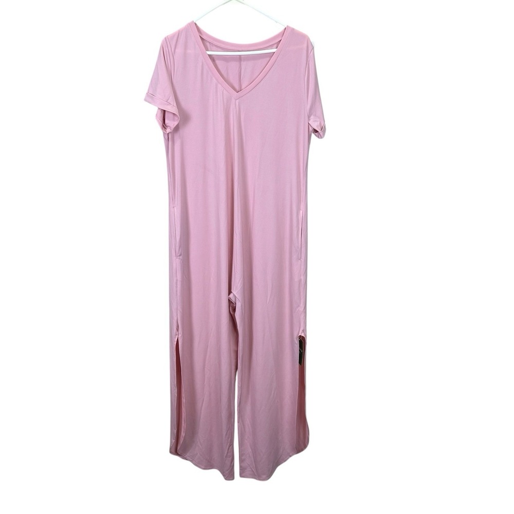 Halara V Neck Short Sleeve Side Pocket Wide Leg Flowy Casual‎ Jumpsuit Romper M